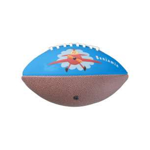 Cute bird flying red aeroplane cartoon illustratio football