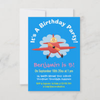 Cute bird flying red aeroplane cartoon illustratio