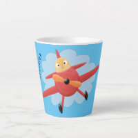 Cute bird flying red aeroplane cartoon illustratio