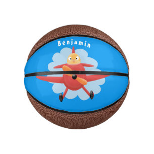 Cute bird flying red aeroplane cartoon illustratio mini basketball