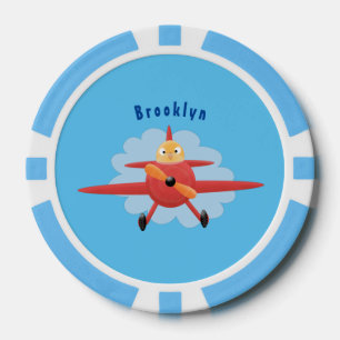 Cute bird flying red aeroplane cartoon illustratio poker chips
