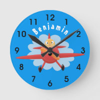 Cute bird flying red aeroplane cartoon illustratio