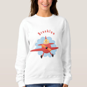 Cute bird flying red aeroplane cartoon illustratio sweatshirt