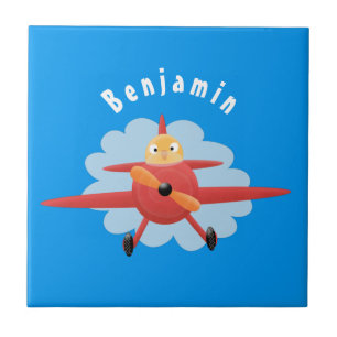 Cute bird flying red aeroplane cartoon illustratio tile