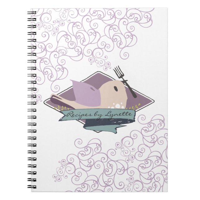 Cute bird fork chef catering restaurant culinary spiral notebook (Front)