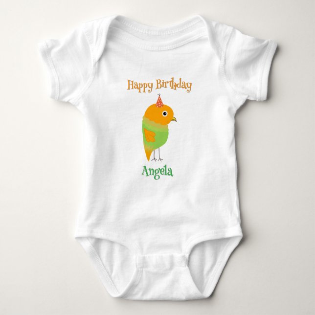 Cute Bird Happy Birthday Baby Bodysuit (Front)