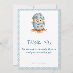 Cute Bird Hatching Boy Baby Shower Thank you Card