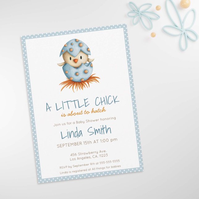 Cute Bird Hatching Boy Blue Baby Shower Invitation (Creator Uploaded)