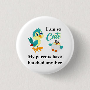 Cute bird hatching green cartoon baby announcement 3 cm round badge