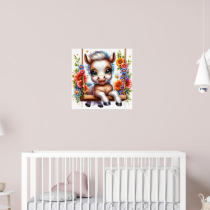 Cute bird horse nursery poster