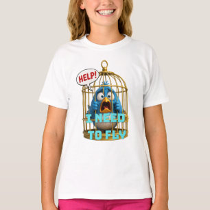 Cute Bird in a Cage Freedom & Animal T-Shirt