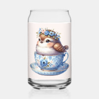 Cute Bird in Floral Teacup Cottagecore Art