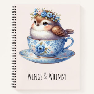 Cute Bird in Floral Teacup Cottagecore Art  Notebook