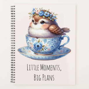 Cute Bird in Floral Teacup Cottagecore Art Planner