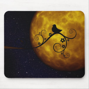 Cute Bird in the Moonlight Mouse Pad