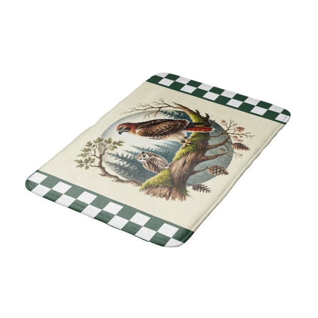 Cute bird lovers checked  bath mat (Angled)