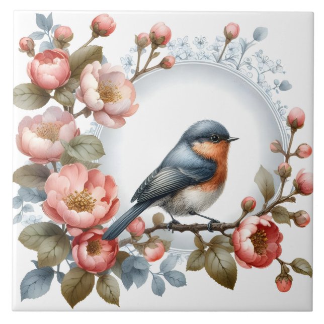 Cute bird lovers crafting home business ceramic  tile (Front)