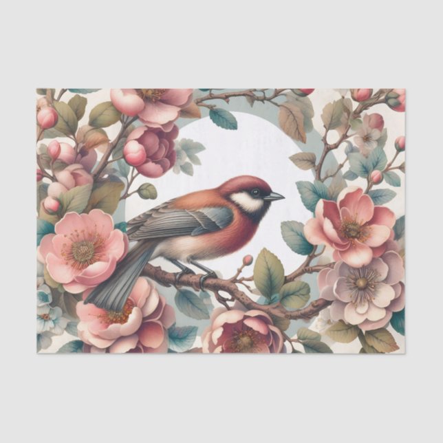 Cute bird lovers flowers decoupage  tissue paper (Front)