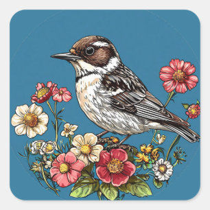 🌿 Cute Bird Nature Garden Art 🐦 Square Sticker