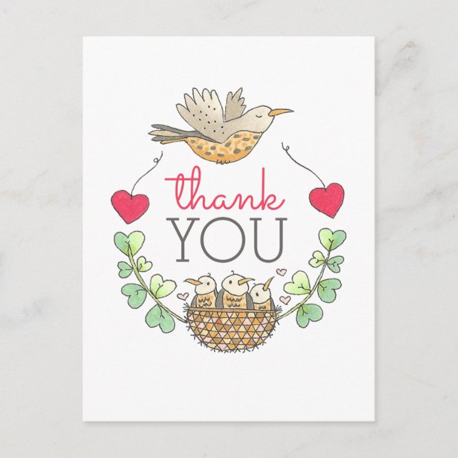 Cute Bird Nest Thank You Postcard (Front)