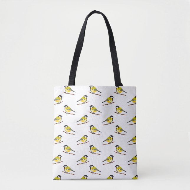 Cute Bird Pattern Of Yellow Great Tit Birds Tote Bag (Front)