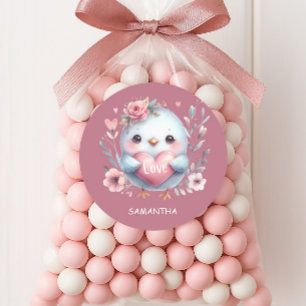 Cute Bird Pink Heart Love Happy Valentines Day Classic Round Sticker