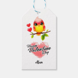 cute bird red hearth valentine day gift tags
