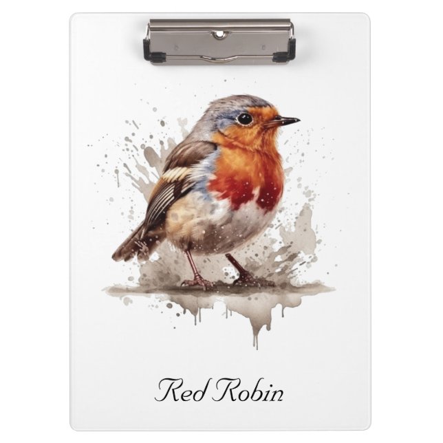 Cute bird red robin in watercolor customisable clipboard (Front)