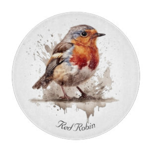 Cute bird red robin in watercolor cutting board
