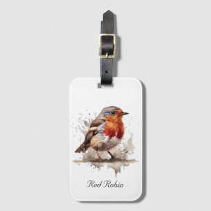 Cute bird red robin in watercolor luggage tag