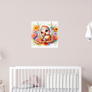 Cute bird rhino nursery poster