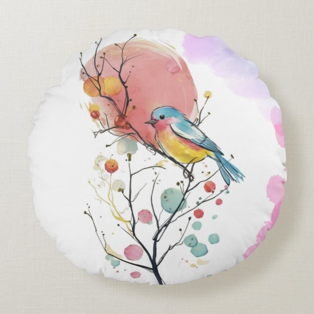 cute bird round cushion (Front)