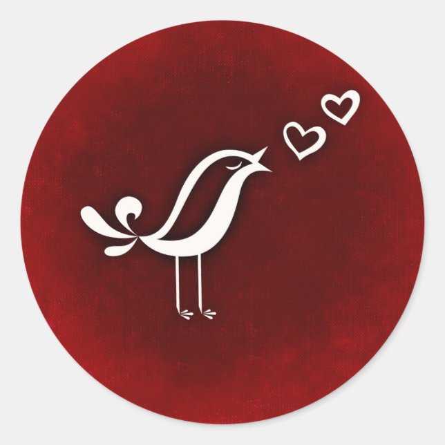 Cute Bird Singing Love Valentine's Day Classic Round Sticker (Front)