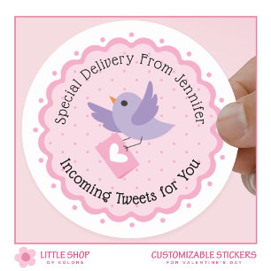 Cute Bird Special Delivery Valentine’s Day Classic Round Sticker