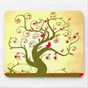 Cute Bird Swirl Tree MousePad