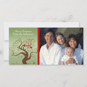 Cute Bird Swirl Tree Wood Grain Family Photo Card