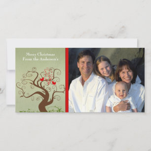 Cute Bird Swirl Tree Wood Grain Family Photo Card