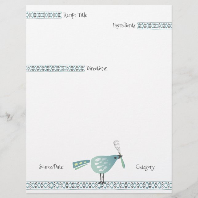 Cute bird whisk cooking baking recipe letterhead (Front)