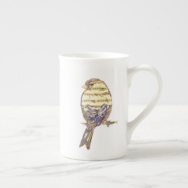 Cute Bird with Music Notes Customise  Bone China Mug (Right)