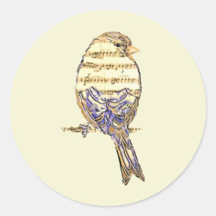 Cute Bird with Music Notes Customise  Classic Round Sticker