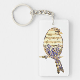 Cute Bird with Music Notes Customise Key Ring