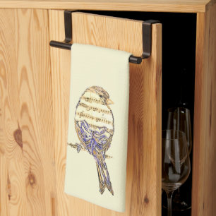 Cute Bird with Music Notes Customise  Tea Towel