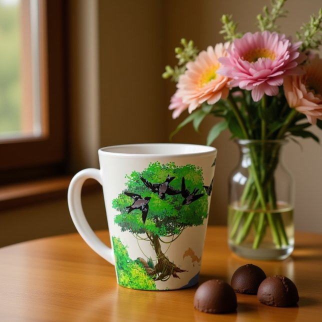 Cute bird withe Squirrels playing in the woods Latte Mug (Creator Uploaded)