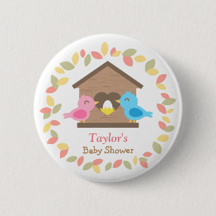Cute Birdhouse Leaves Wreath Bird Baby Shower 6 Cm Round Badge