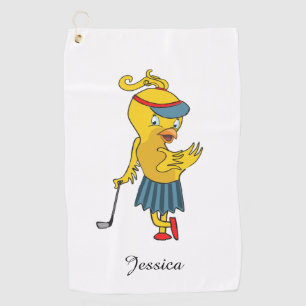 Cute Birdie Monogram White Golf Towel