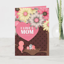Cute Birdie Pink Yellow brown Floral Mother's Day