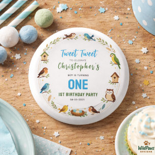Cute Birds 1st Birthday Party – Fun Kids  3 Cm Round Badge