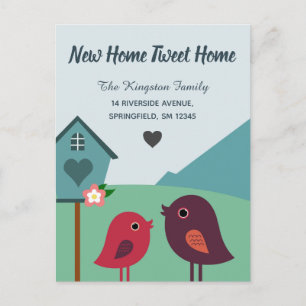 Cute Birds and Bird House New Home New Address Postcard