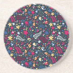 cute birds and flowers pattern coaster