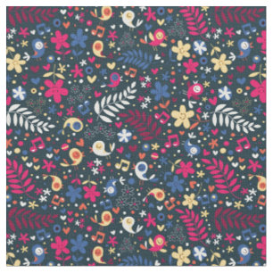 cute birds and flowers pattern fabric